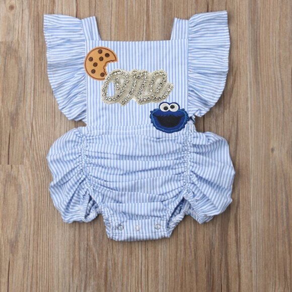Cookie Monster Dress Sesame Street First Birthday Romper Outfit Clothes Jumpsuit - Picture 2 of 2